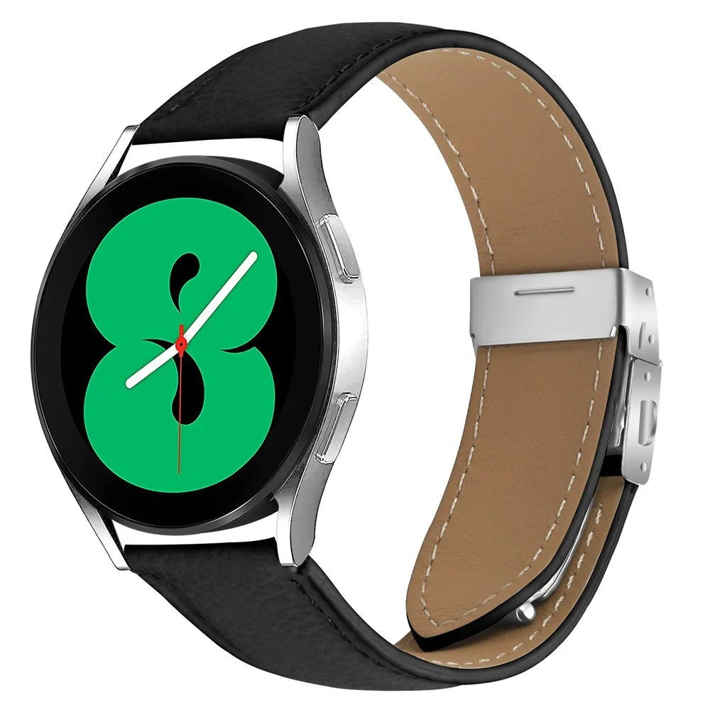 Wrist Strap For Samsung Galaxy Watch3 41mm  /  Active 2 40mm  /  44mm Genuine Leather Watch Band with Silver Connector Turtle Back Buckle - Black - 2