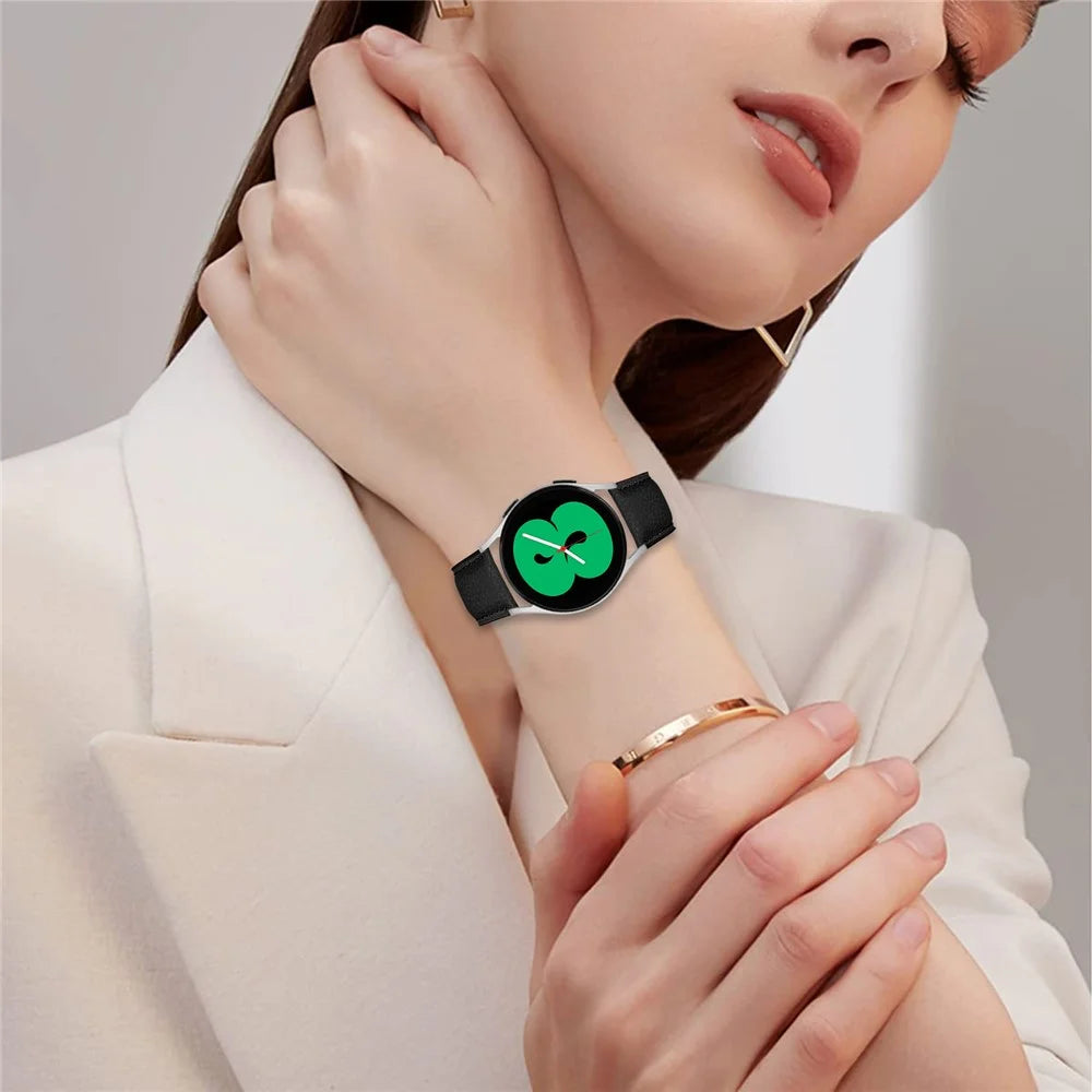 Wrist Strap For Samsung Galaxy Watch3 41mm  /  Active 2 40mm  /  44mm Genuine Leather Watch Band with Silver Connector Turtle Back Buckle - Black - 3