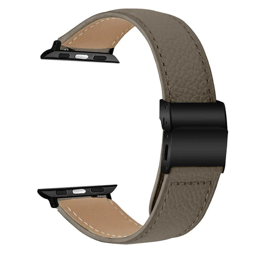 Wrist Strap with Black Connector for Apple Watch Series 11 10 42mm  /  9 8 7 41mm  /  SE3 SE2 SE 6 5 4 40mm  /  3 2 1 38mm Genuine Leather Watch Band Turtle Back Buckle - Grey - 1