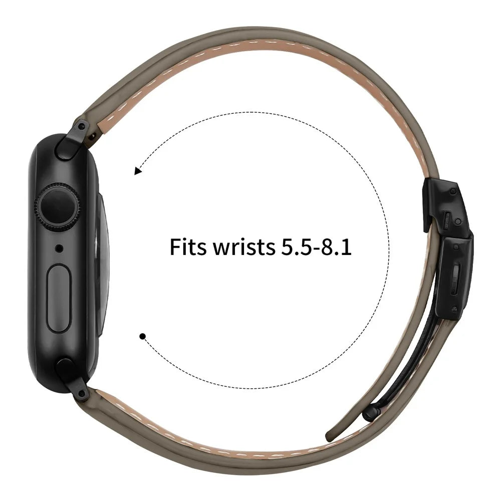 Wrist Strap with Black Connector for Apple Watch Series 11 10 42mm  /  9 8 7 41mm  /  SE3 SE2 SE 6 5 4 40mm  /  3 2 1 38mm Genuine Leather Watch Band Turtle Back Buckle - Grey - 6