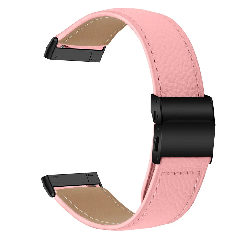 For Fitbit Versa 3  /  Sense Genuine Leather Watch Band with Black Connector Turtle Back Buckle Wrist Strap - Pink - 1