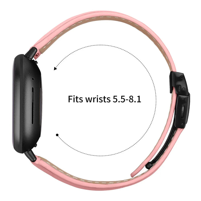 For Fitbit Versa 3  /  Sense Genuine Leather Watch Band with Black Connector Turtle Back Buckle Wrist Strap - Pink - 6