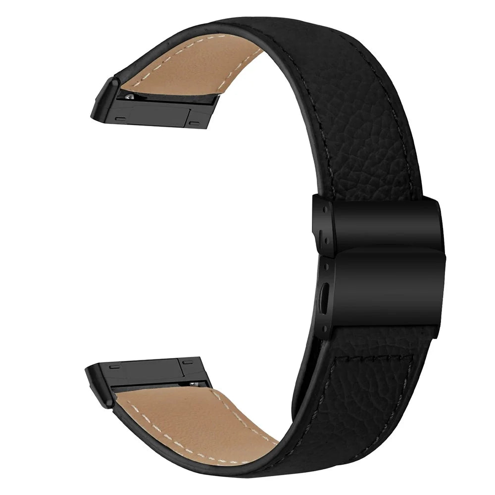 For Fitbit Versa 4  /  Sense 2 Genuine Leather Watch Band with Black Connector Turtle Back Buckle Wrist Strap - Black - 1