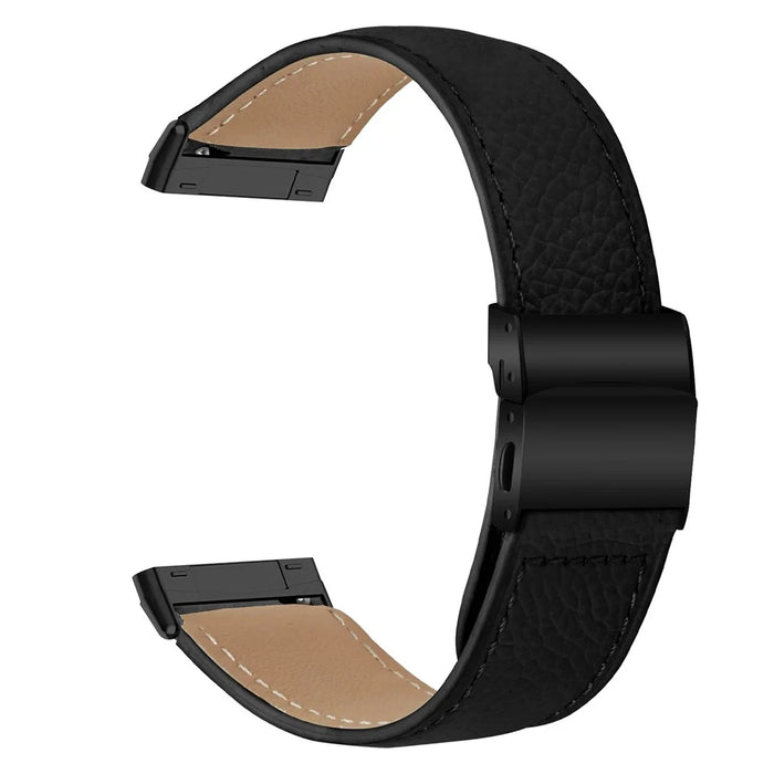 For Fitbit Versa 4  /  Sense 2 Genuine Leather Watch Band with Black Connector Turtle Back Buckle Wrist Strap - Black - 1