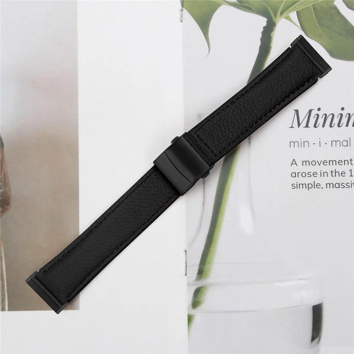 For Fitbit Versa 4  /  Sense 2 Genuine Leather Watch Band with Black Connector Turtle Back Buckle Wrist Strap - Black - 5