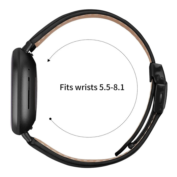 For Fitbit Versa 4  /  Sense 2 Genuine Leather Watch Band with Black Connector Turtle Back Buckle Wrist Strap - Black - 6