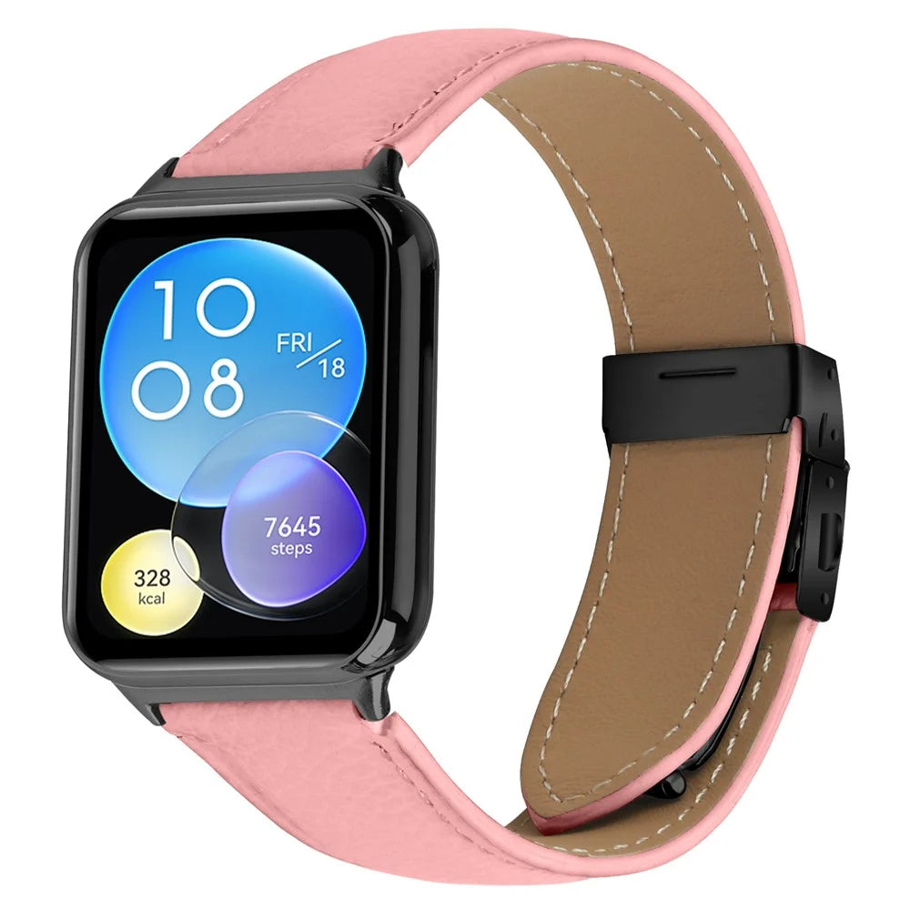 For Xiaomi Smart Band 10 Pro / 9 Pro / 8 Pro / Redmi Watch 6 / 5 / 4 Genuine Leather Watch Band with Black Connector Turtle Back Buckle Wrist Strap - Pink - 2