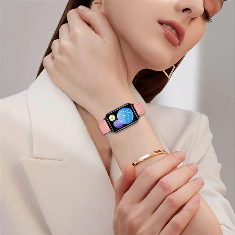 For Xiaomi Smart Band 10 Pro / 9 Pro / 8 Pro / Redmi Watch 6 / 5 / 4 Genuine Leather Watch Band with Black Connector Turtle Back Buckle Wrist Strap - Pink - 3