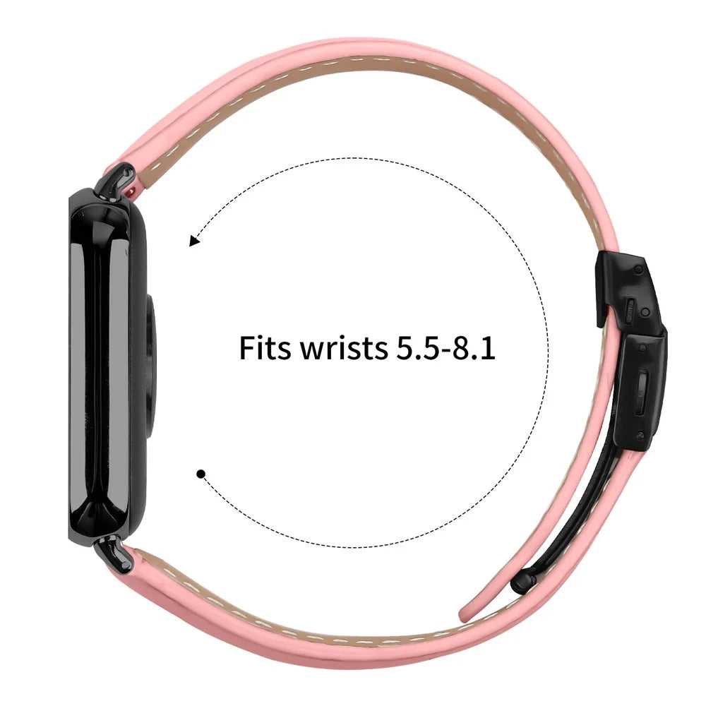 For Xiaomi Smart Band 10 Pro / 9 Pro / 8 Pro / Redmi Watch 6 / 5 / 4 Genuine Leather Watch Band with Black Connector Turtle Back Buckle Wrist Strap - Pink - 6
