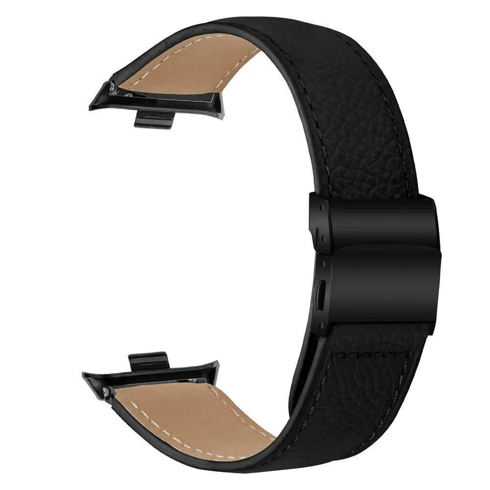 For Xiaomi Smart Band 10 Pro / 9 Pro / 8 Pro / Redmi Watch 6 / 5 / 4 Genuine Leather Watch Band with Black Connector Turtle Back Buckle Wrist Strap - Black - 1