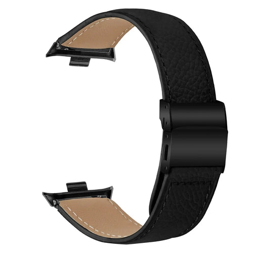 For Xiaomi Smart Band 10 Pro / 9 Pro / 8 Pro / Redmi Watch 6 / 5 / 4 Genuine Leather Watch Band with Black Connector Turtle Back Buckle Wrist Strap - Black - 1