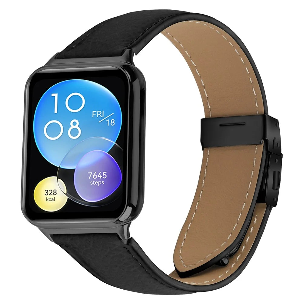For Xiaomi Smart Band 10 Pro / 9 Pro / 8 Pro / Redmi Watch 6 / 5 / 4 Genuine Leather Watch Band with Black Connector Turtle Back Buckle Wrist Strap - Black - 2