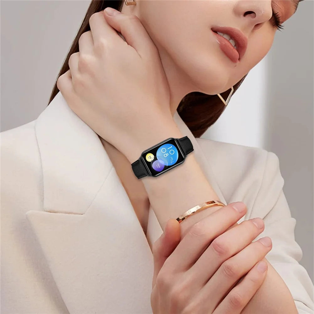 For Xiaomi Smart Band 10 Pro / 9 Pro / 8 Pro / Redmi Watch 6 / 5 / 4 Genuine Leather Watch Band with Black Connector Turtle Back Buckle Wrist Strap - Black - 3