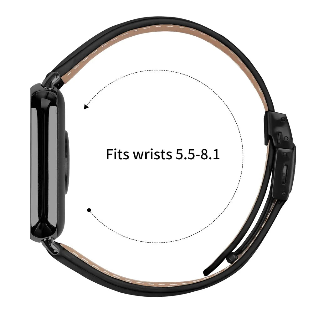 For Xiaomi Smart Band 10 Pro / 9 Pro / 8 Pro / Redmi Watch 6 / 5 / 4 Genuine Leather Watch Band with Black Connector Turtle Back Buckle Wrist Strap - Black - 6