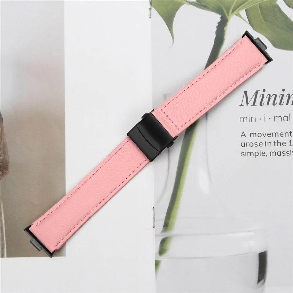 Wrist Strap For Huawei Watch Fit 3  /  Fit 4  /  Fit 4 Pro Genuine Leather Watch Band with Black Connector Turtle Back Buckle - Pink - 5