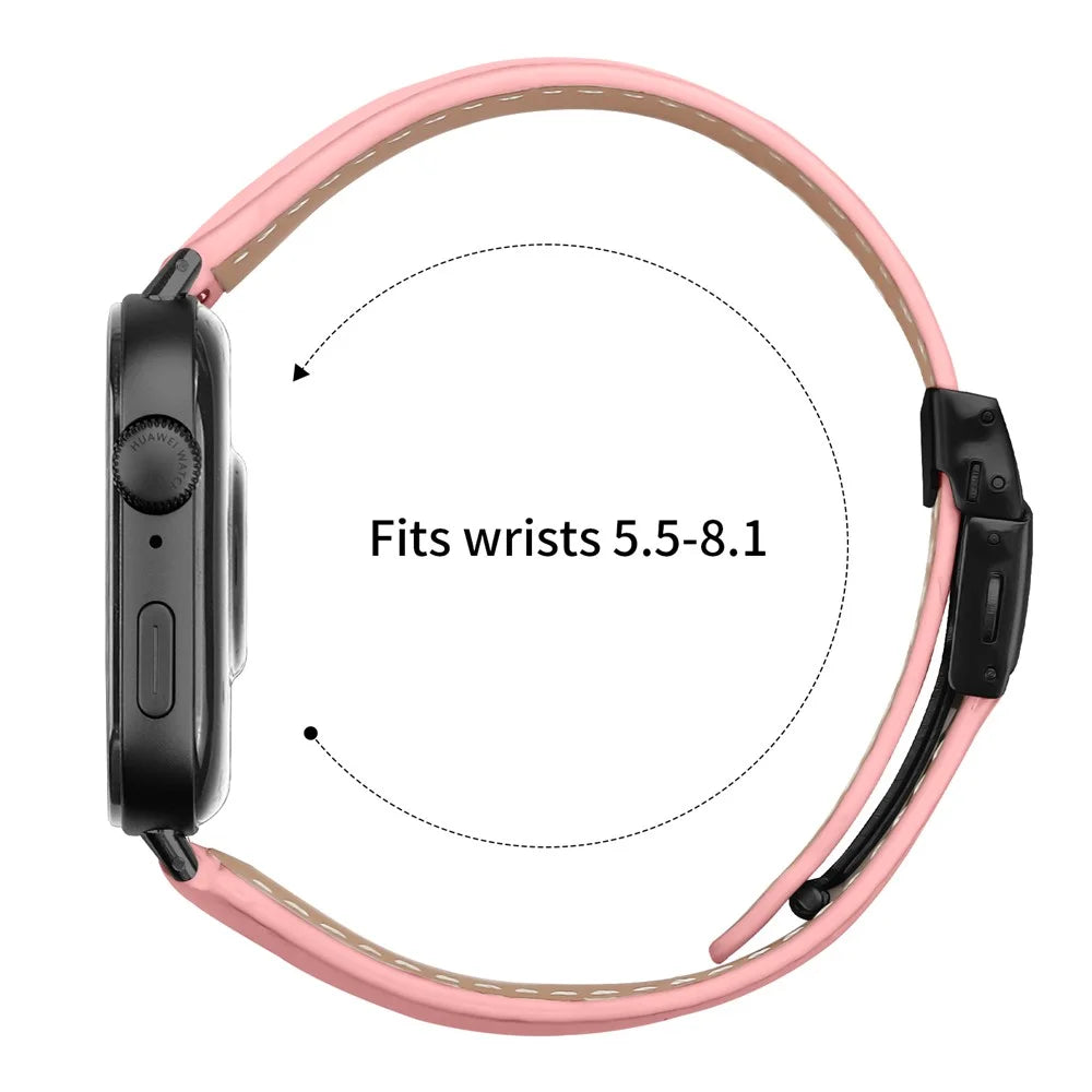 Wrist Strap For Huawei Watch Fit 3  /  Fit 4  /  Fit 4 Pro Genuine Leather Watch Band with Black Connector Turtle Back Buckle - Pink - 6