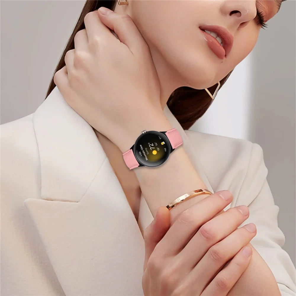Wrist Strap For Google Pixel Watch 4 41mm / Watch 3 41mm / Watch 2 / Watch Genuine Leather Watch Band with Black Connector Turtle Back Buckle - Pink - 3