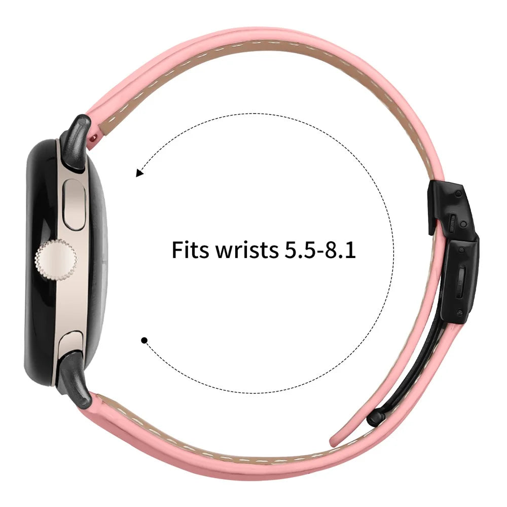 Wrist Strap For Google Pixel Watch 4 41mm / Watch 3 41mm / Watch 2 / Watch Genuine Leather Watch Band with Black Connector Turtle Back Buckle - Pink - 6
