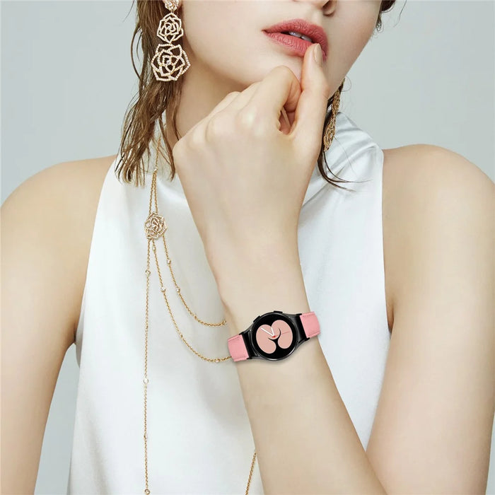 Wrist Strap with Black Professional Connector For Samsung Galaxy Watch6  /  Watch6 Classic Genuine Leather Watch Band - Pink - 4