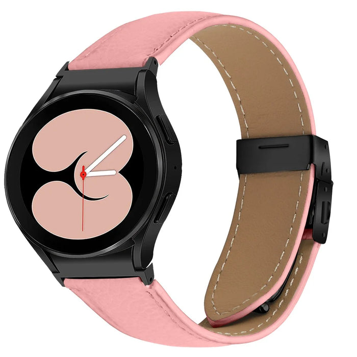 Wrist Strap with Black Professional Connector For Samsung Galaxy Watch7 40mm  /  44mm Genuine Leather Watch Band - Pink - 2