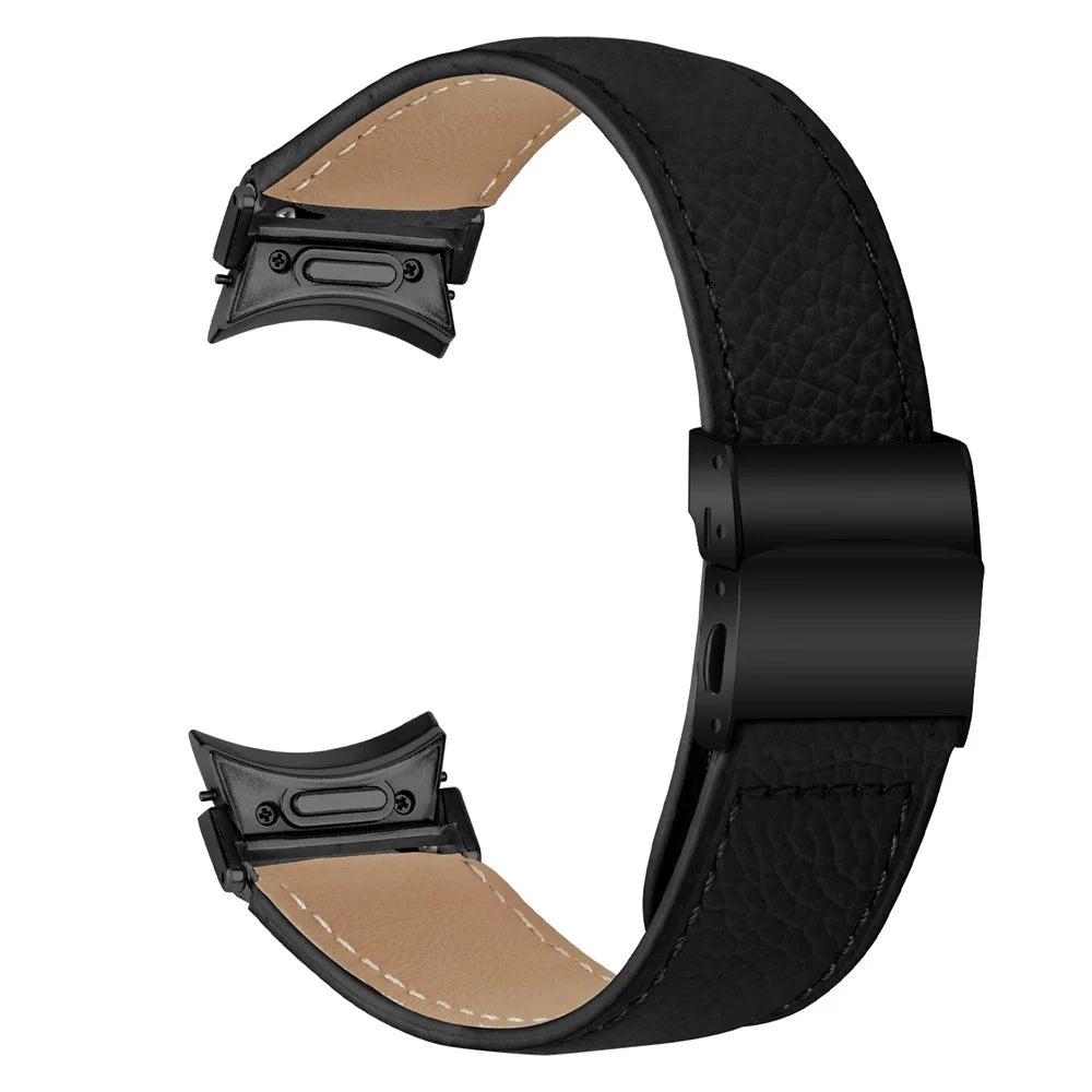 Wrist Strap with Black Quick Release Connector For Samsung Galaxy Watch4  /  Watch5 40mm  /  44mm  /  45mm Genuine Leather Watch Band - Black - 1