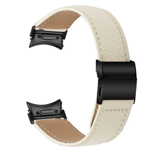 Wrist Strap with Black Quick Release Connector For Samsung Galaxy Watch7 40mm  /  44mm Genuine Leather Watch Band - Beige - 1