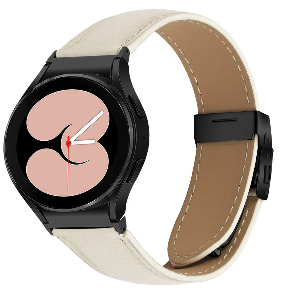 Wrist Strap with Black Quick Release Connector For Samsung Galaxy Watch7 40mm  /  44mm Genuine Leather Watch Band - Beige - 2
