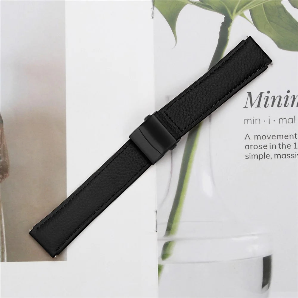 Wrist Strap For Garmin D2 Air X10  /  Bounce  /  vivoactive 5  /  vivomove Trend Genuine Leather Watch Band with Black Connector Turtle Back Buckle - Black - 5