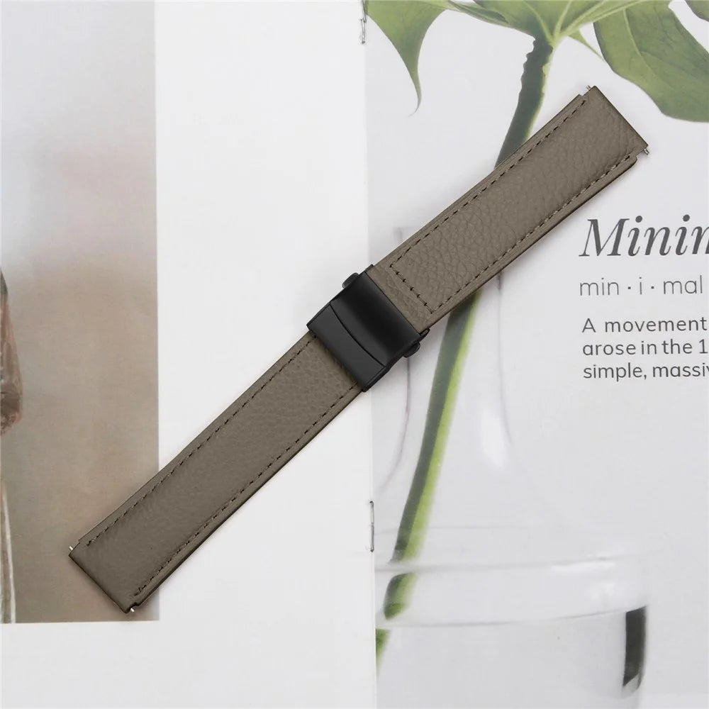 Wrist Strap For Huawei Watch GT 3 Pro 43mm  /  GT 3 42mm  /  GT 2 42mm Genuine Leather Watch Band with Black Connector Turtle Back Buckle - Grey - 5