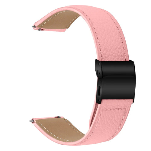Wrist Strap For Withings Steel  /  Misfit Vapor  /  Haylou BLING LS12 Genuine Leather Watch Band with Black Connector Turtle Back Buckle - Pink - 1