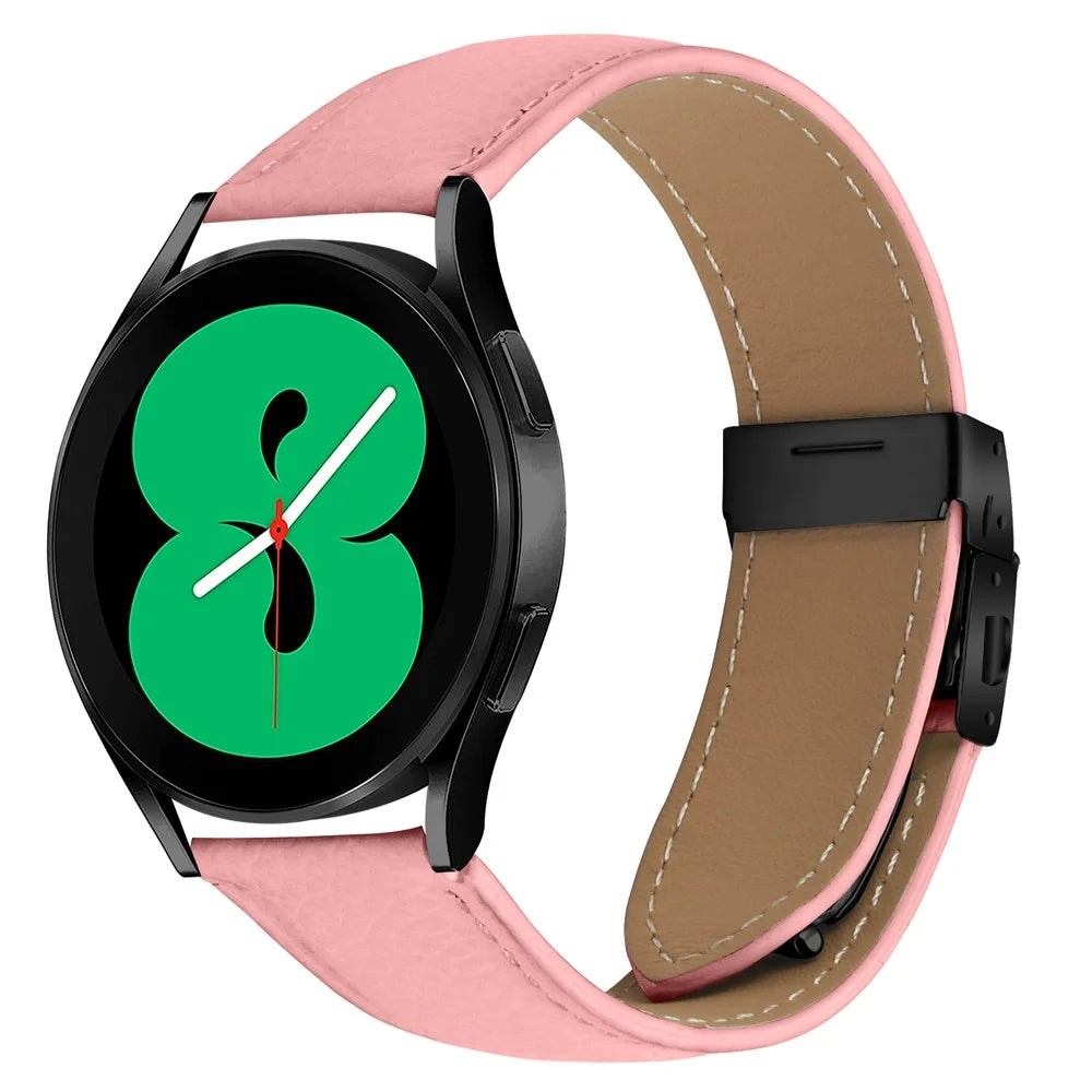 Wrist Strap For Withings Steel  /  Misfit Vapor  /  Haylou BLING LS12 Genuine Leather Watch Band with Black Connector Turtle Back Buckle - Pink - 2