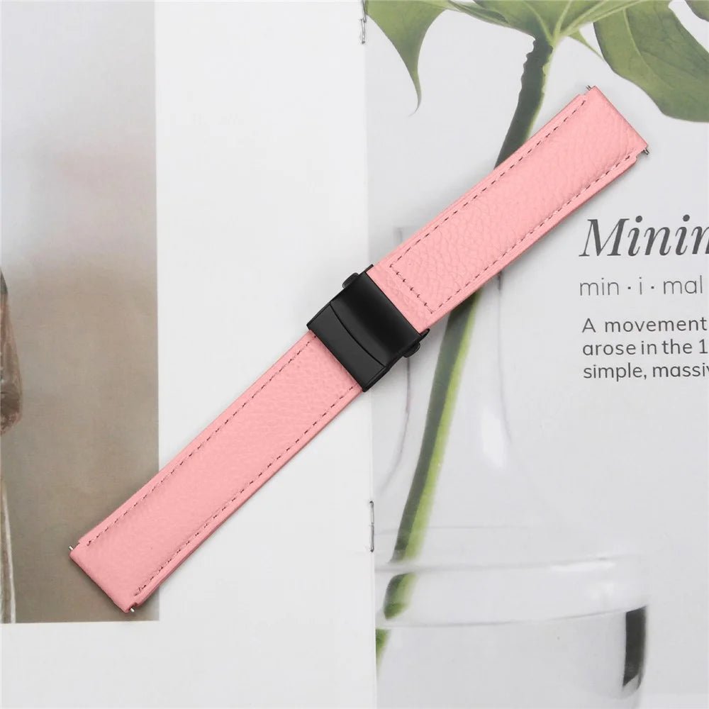 Wrist Strap For Withings Steel  /  Misfit Vapor  /  Haylou BLING LS12 Genuine Leather Watch Band with Black Connector Turtle Back Buckle - Pink - 5