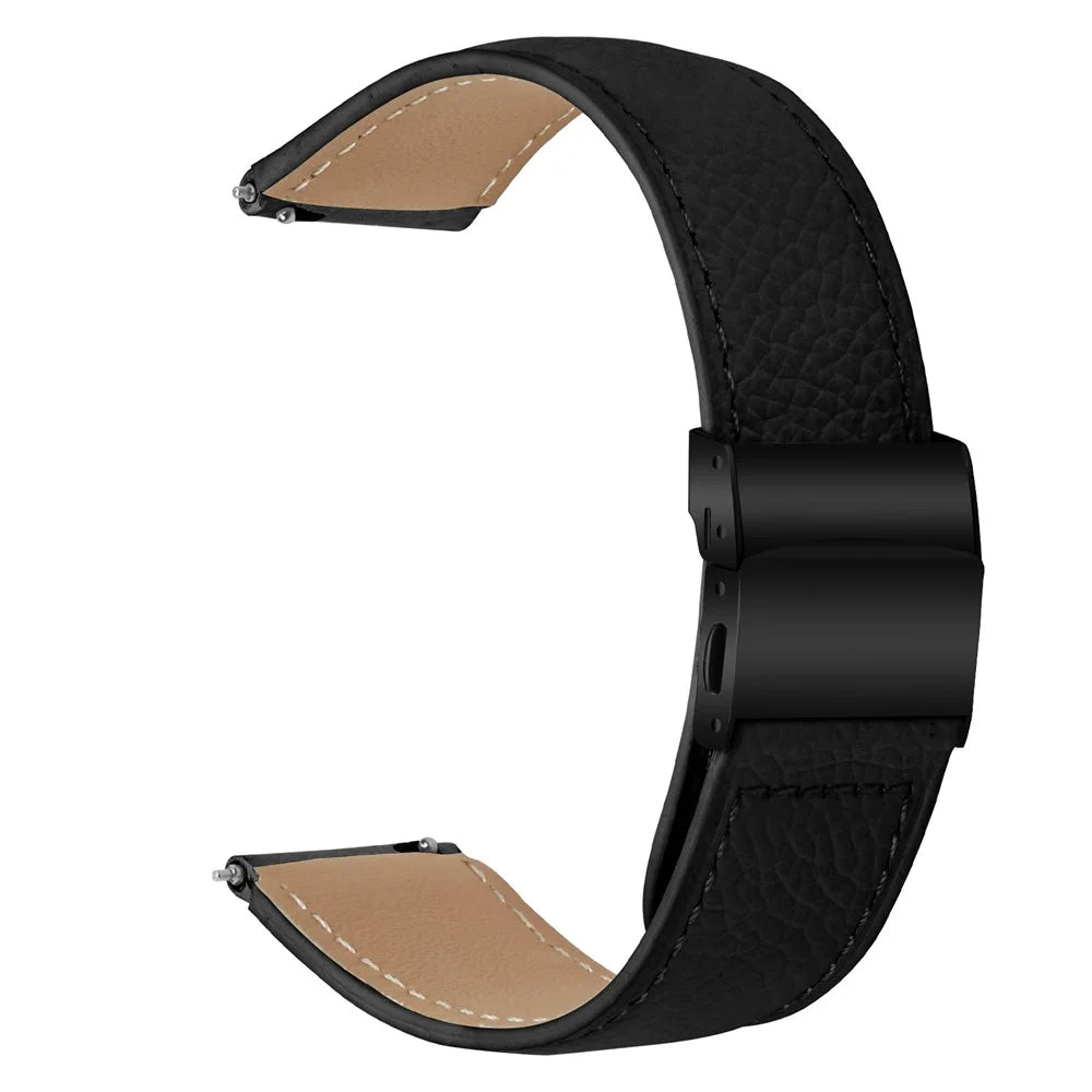 Wrist Strap For Samsung Galaxy Watch3 41mm  /  Active 2 40mm  /  44mm Genuine Leather Watch Band with Black Connector Turtle Back Buckle - Black - 1