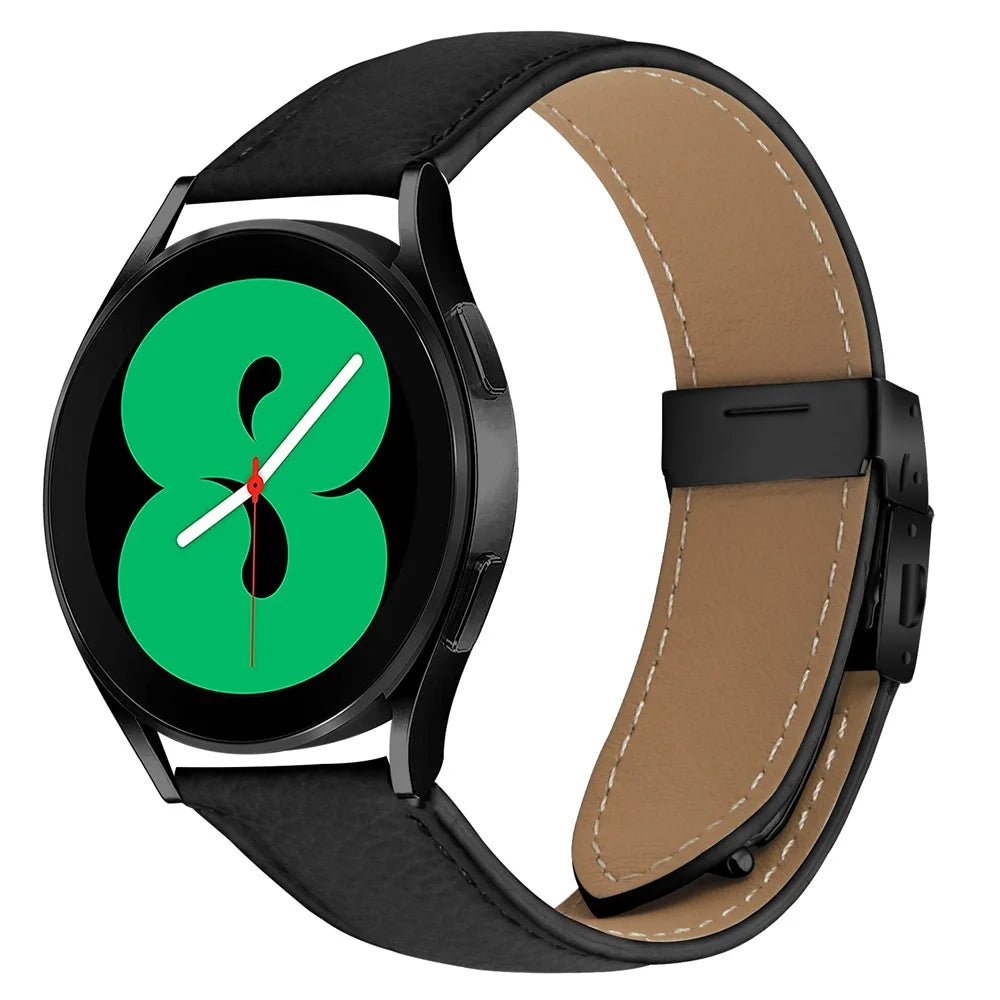 Wrist Strap For Samsung Galaxy Watch3 41mm  /  Active 2 40mm  /  44mm Genuine Leather Watch Band with Black Connector Turtle Back Buckle - Black - 2