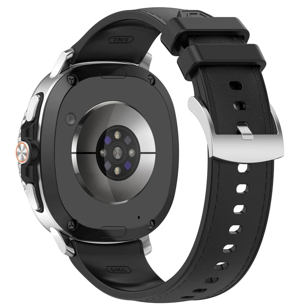 Watch Band for Samsung Galaxy Watch8 44mm 40mm / Watch8 Classic 46mm PU Leather Coated Silicone Wrist Strap - Black - 1