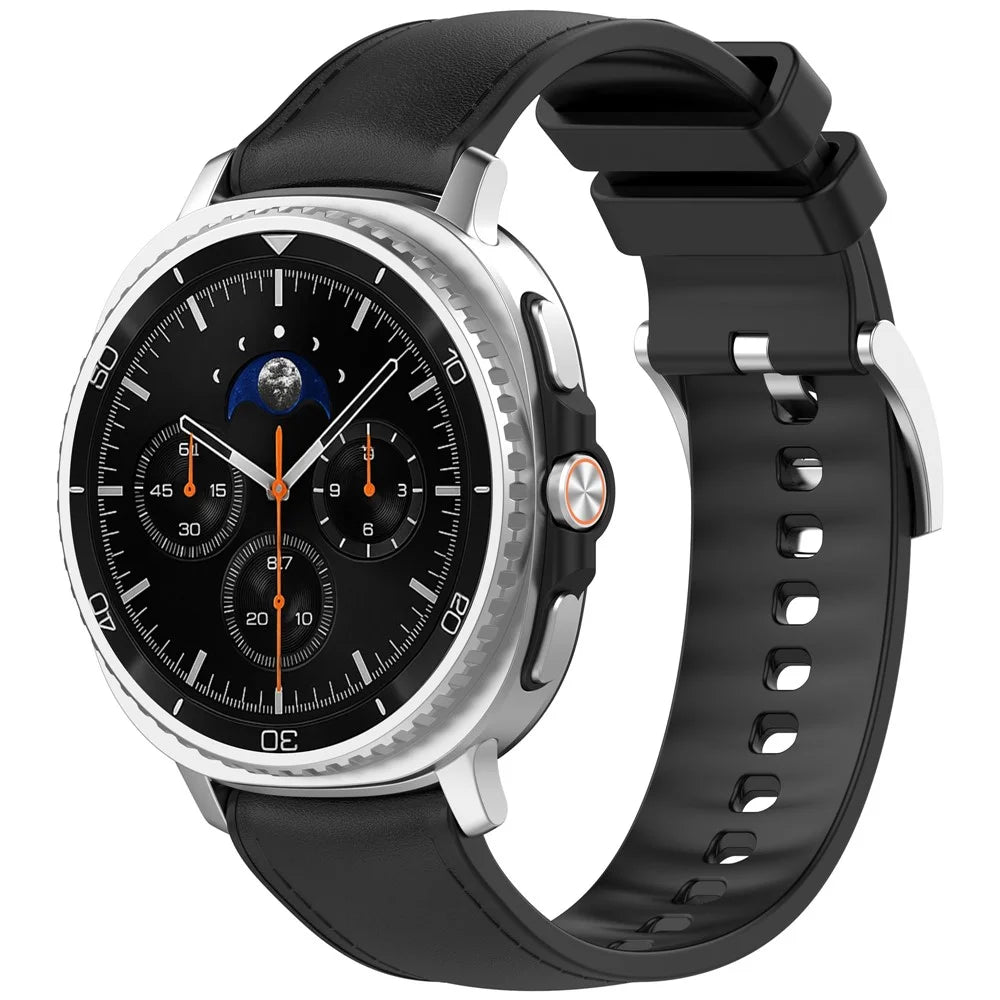 Watch Band for Samsung Galaxy Watch8 44mm 40mm / Watch8 Classic 46mm PU Leather Coated Silicone Wrist Strap - Black - 4