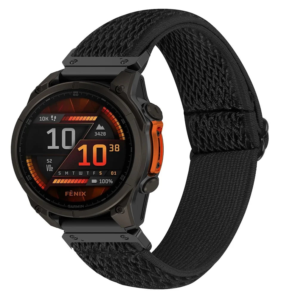 Watch Strap For Garmin Fenix 8 43mm / Descent MK3 / Descent MK3i , Elastic Nylon Band with Black Connector - Black - 2