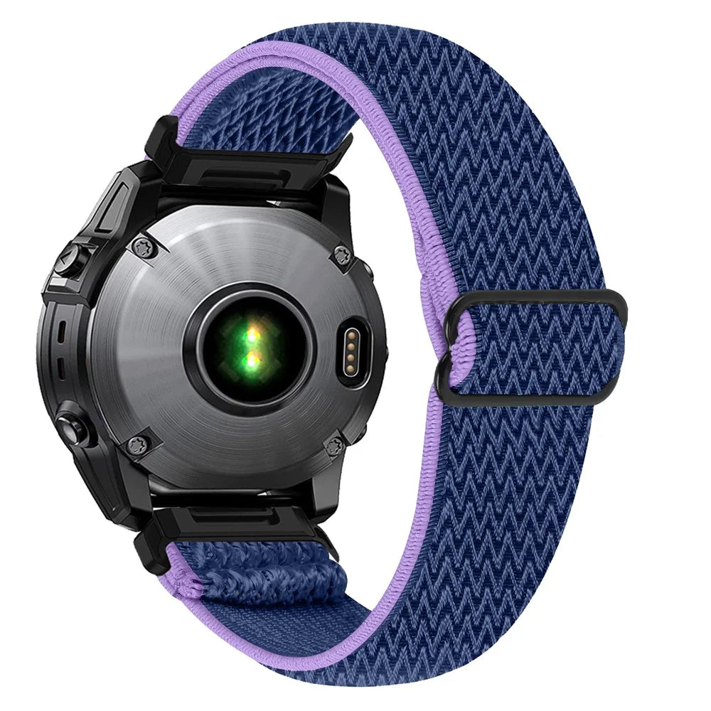 Watch Strap For Garmin Fenix 7S / 7S Pro 42mm / 6S , Elastic Nylon Band with Black Connector - Purple  /  Blue - 1