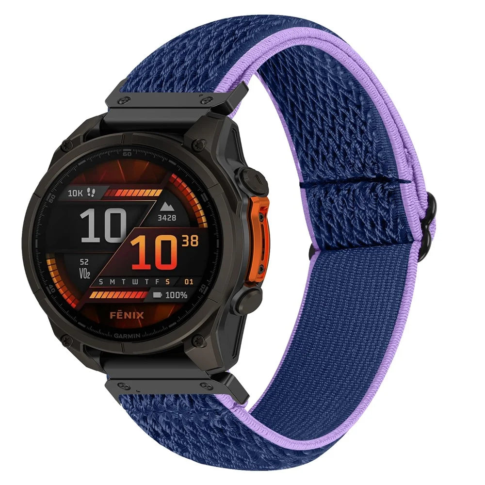 Watch Strap For Garmin Fenix 7S / 7S Pro 42mm / 6S , Elastic Nylon Band with Black Connector - Purple  /  Blue - 2