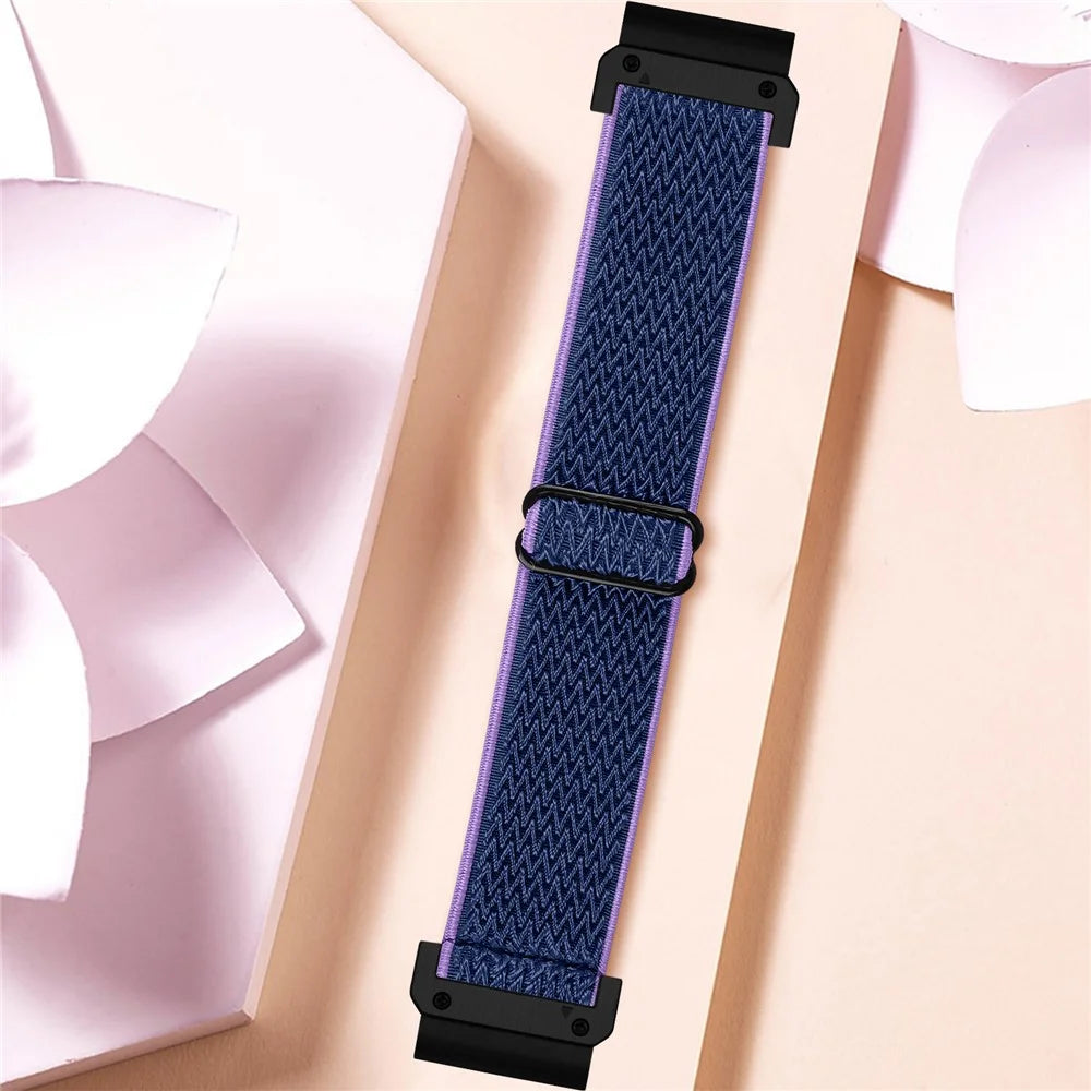 Watch Strap For Garmin Fenix 7S / 7S Pro 42mm / 6S , Elastic Nylon Band with Black Connector - Purple  /  Blue - 3
