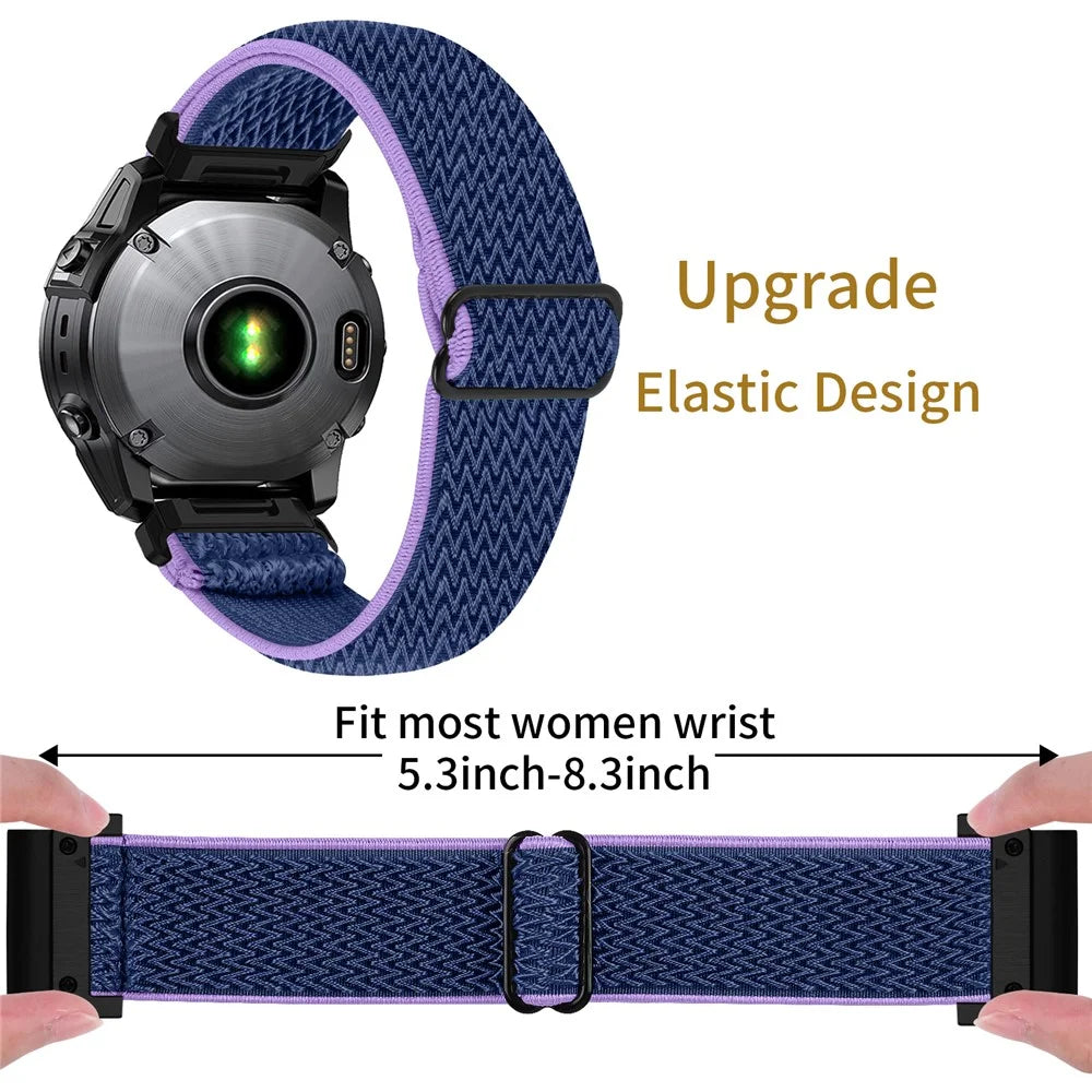 Watch Strap For Garmin Fenix 7S / 7S Pro 42mm / 6S , Elastic Nylon Band with Black Connector - Purple  /  Blue - 5