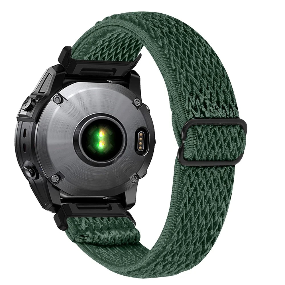 Watch Strap For Garmin Fenix 8 47mm / Fenix E 47mm / quatix 8 47mm , Elastic Nylon Band with Black Connector - Army Green - 1