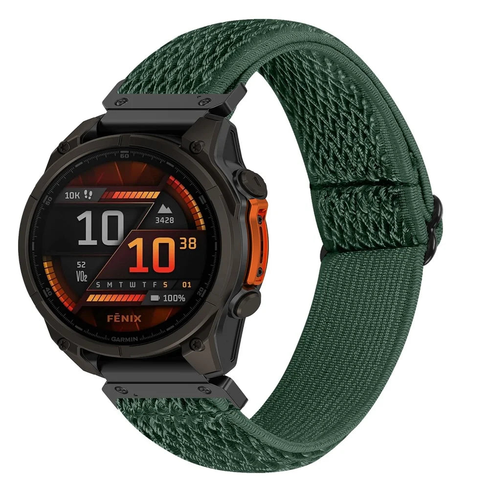Watch Strap For Garmin Fenix 8 47mm / Fenix E 47mm / quatix 8 47mm , Elastic Nylon Band with Black Connector - Army Green - 2