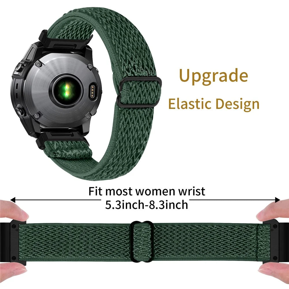 Watch Strap For Garmin Fenix 8 47mm / Fenix E 47mm / quatix 8 47mm , Elastic Nylon Band with Black Connector - Army Green - 5