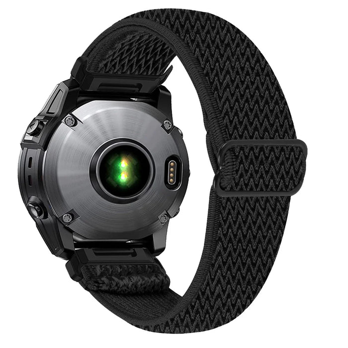 Watch Strap For Garmin Fenix 7 / 7 Pro 47mm / 5 , Elastic Nylon Band with Black Connector - Black - 1