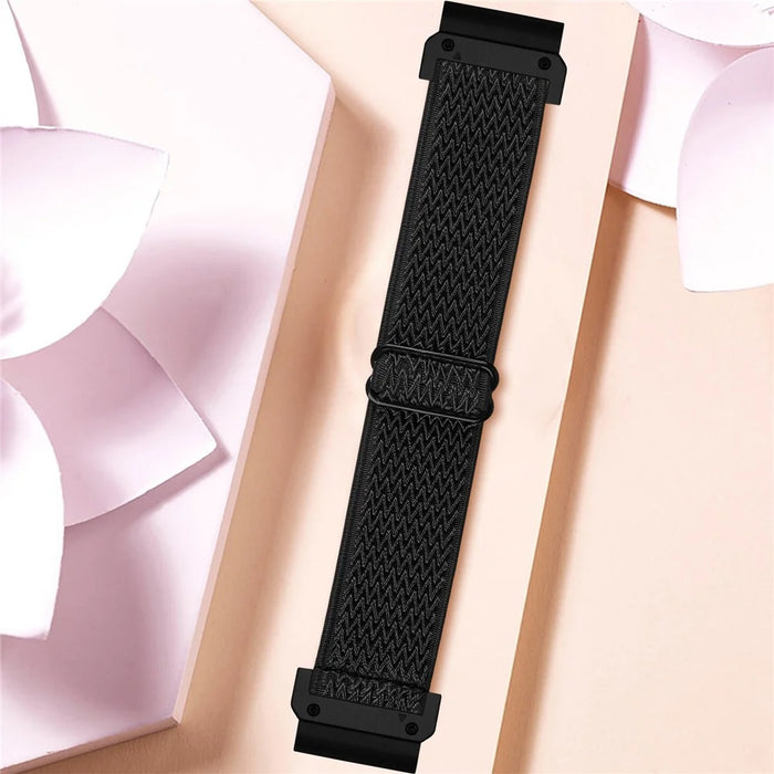 Watch Strap For Garmin Fenix 7 / 7 Pro 47mm / 5 , Elastic Nylon Band with Black Connector - Black - 3