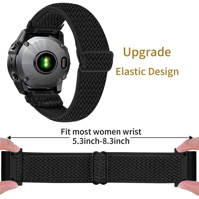 Watch Strap For Garmin Fenix 7 / 7 Pro 47mm / 5 , Elastic Nylon Band with Black Connector - Black - 5