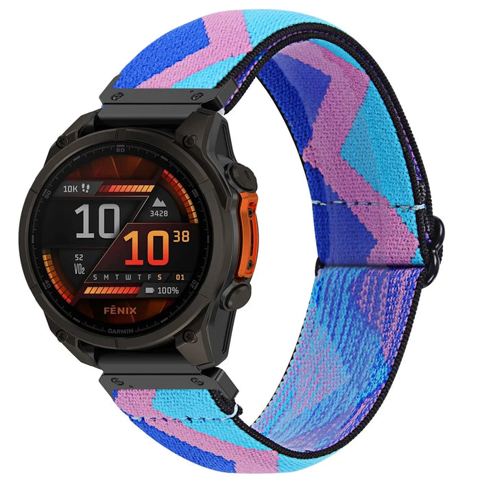For Garmin Fenix 7 / 7 Pro 47mm Watch Band Pattern Design Nylon Elastic Strap with Black Connector - 1# - 2