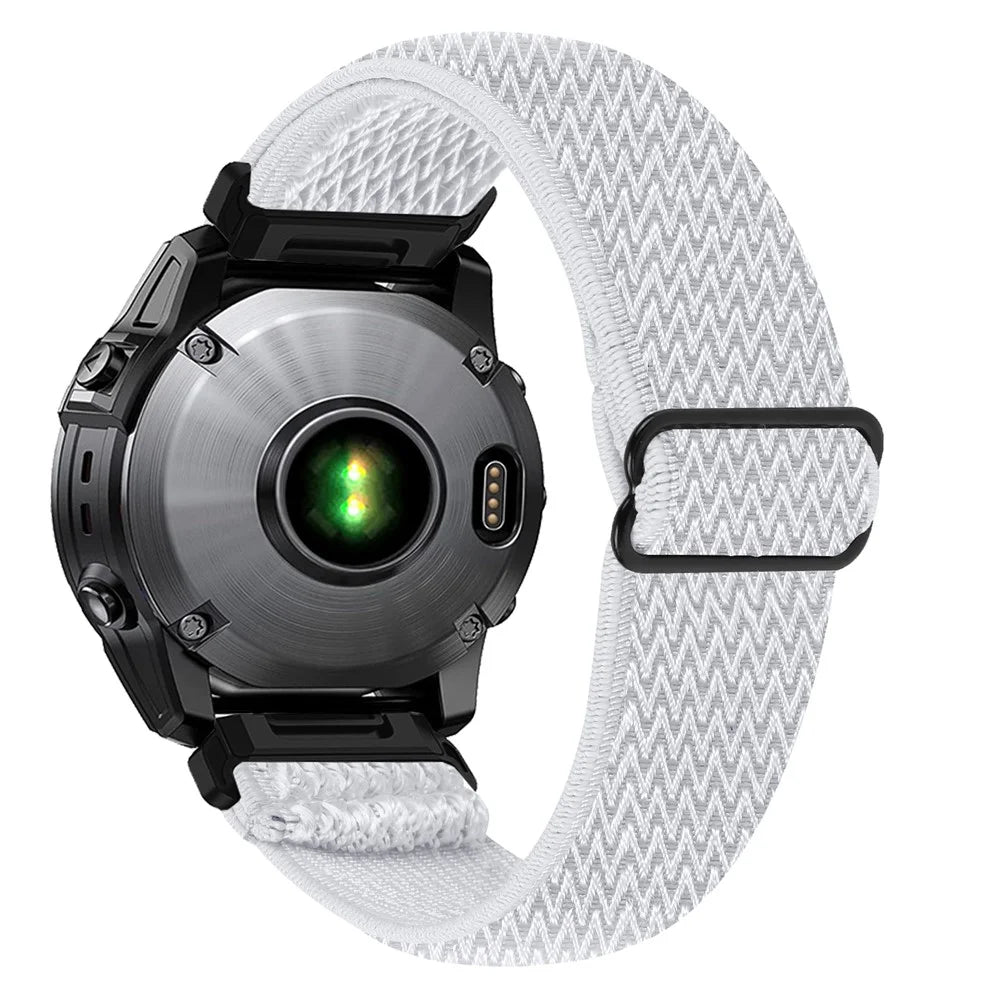 Watch Strap For Garmin Fenix 7X / 6X Pro / 5X Plus , Elastic Nylon Band with Black Connector - White - 1