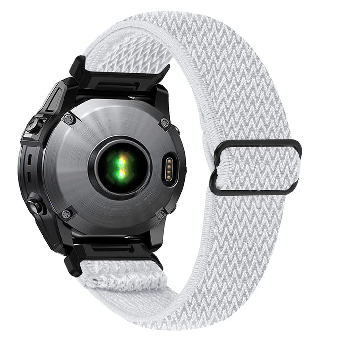 Watch Strap For Garmin Fenix 7X / 6X Pro / 5X Plus , Elastic Nylon Band with Black Connector - White - 1